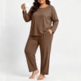 thumbnail image 6 of NominalSnug Plus Size Pajamas for Women Set Ribbed Knit Pjs Womens 2 Piece Long Sleeve Pajama Sets with Pockets Sleepwear, 6 of 8