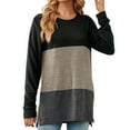 thumbnail image 2 of Lenago Womens Tunic Tops Plus Size Fashion Solid Round Neck Contrast Panel Loose Long Sleeve T-shirt Blouses Basic Blouses T Shirts, 2 of 4