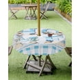 thumbnail image 4 of Fsddascl Coastal Summer Beach Outdoor Tablecloth - 54 Inch Round Dining Table Cover, Wood Grain Blue White Plaid Waterproof Outdoor Table Cloth with Umbrella Hole & Zipper for Picnic/Patio/Party, 4 of 7