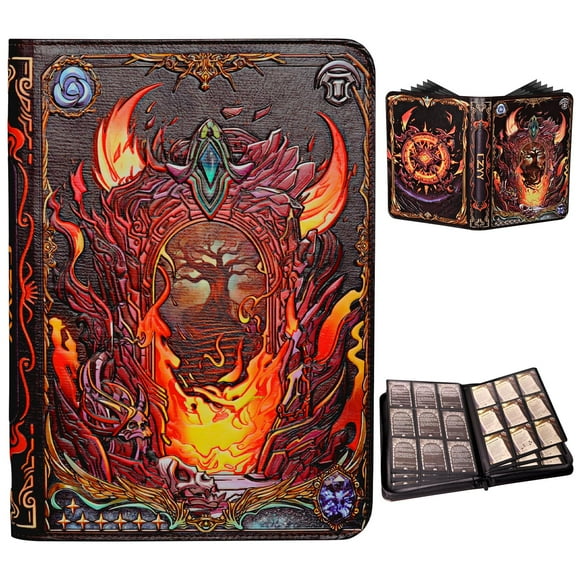 Trading Card Binder - 3D Embossed PU Leather Album with Zipper, 9-Pocket & Side-Loading Folder Holds 360 Cards Holder, Storage & Display Case for MTG, TCG, Sport & Collectible