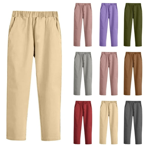HAOTAGS Child Boys' Pants, Performance Adjustable Waistband School Uniform Pants Full Length Trousers Khaki 4T