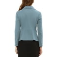 thumbnail image 3 of INSPIRE CHIC Women's Peter Pan Collar Button Decor Peplum Blazer L Grey Blue, 3 of 7