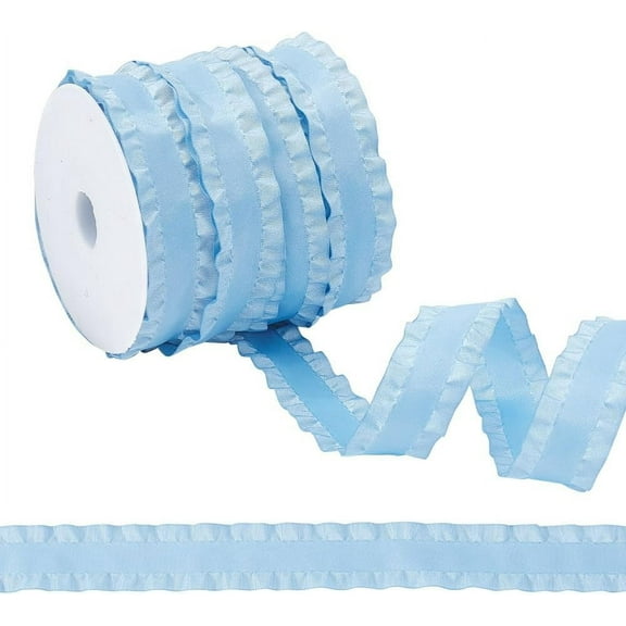About 24.5 Yards(22.40m) Polyester Ruffled Ribbon 1-5/8 Inch(40mm) Wide Light Sky Blue Both Side Pleated Trim Double Ruffle Ribbon Garment Accessories for DIY Sewing Headband Clothes