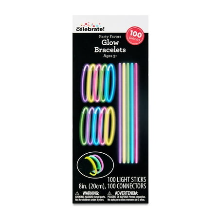 Multicolor Glow Bracelets, 8", 100 Light Sticks, Party Favors by Way To Celebrate