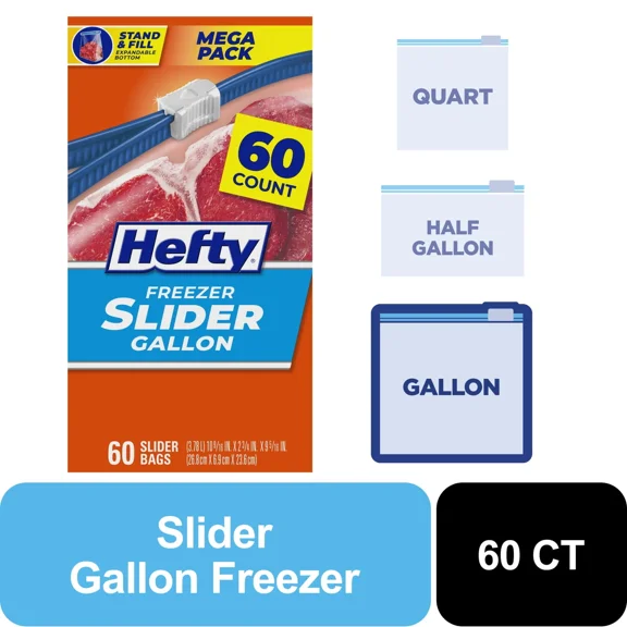 ZYLER- Slider Freezer Kitchen Storage Bags, Gallon Size, 60 Count