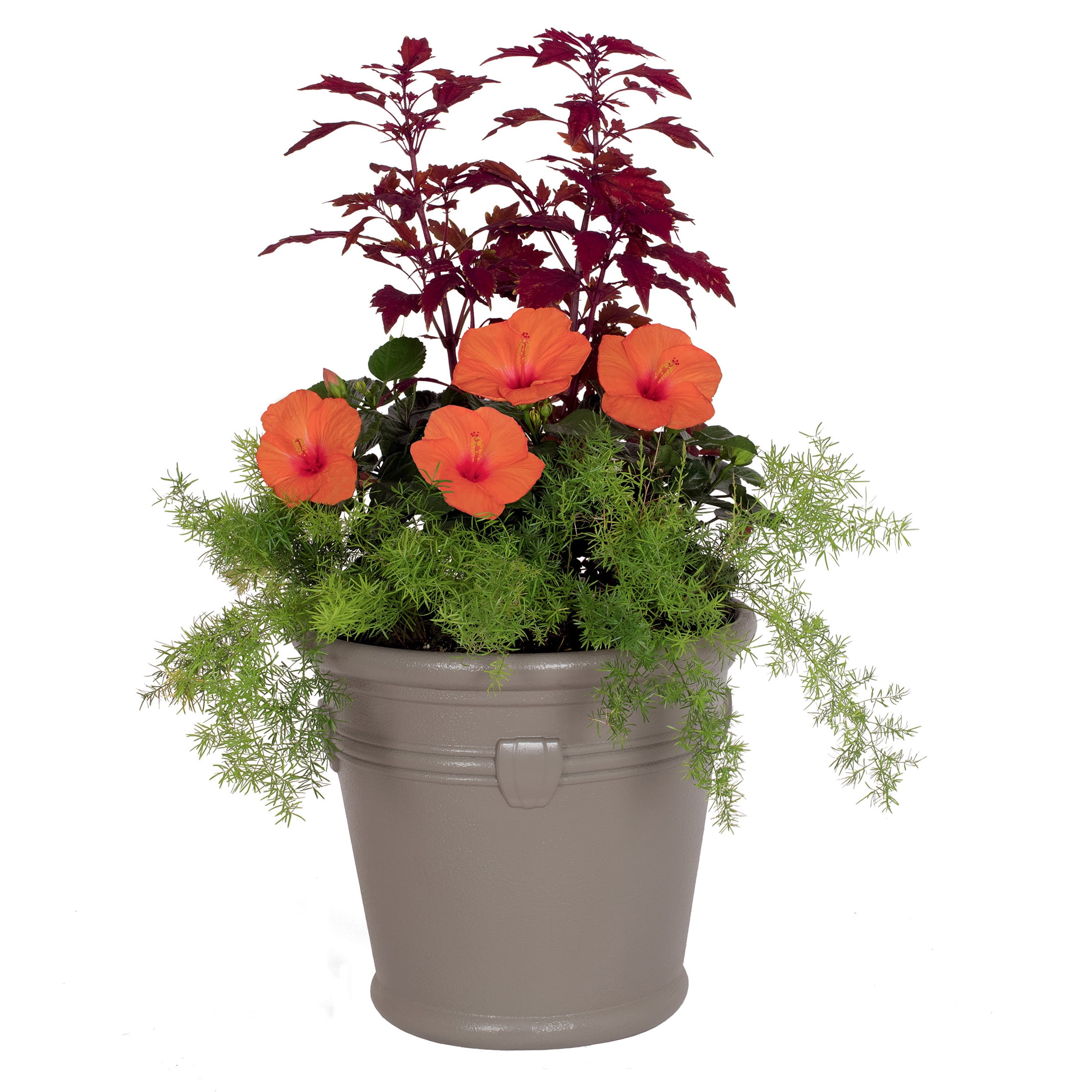Suncast 18" Waterton Resin Terracotta Flower Planter Pot, Dark Taupe, Set of 2