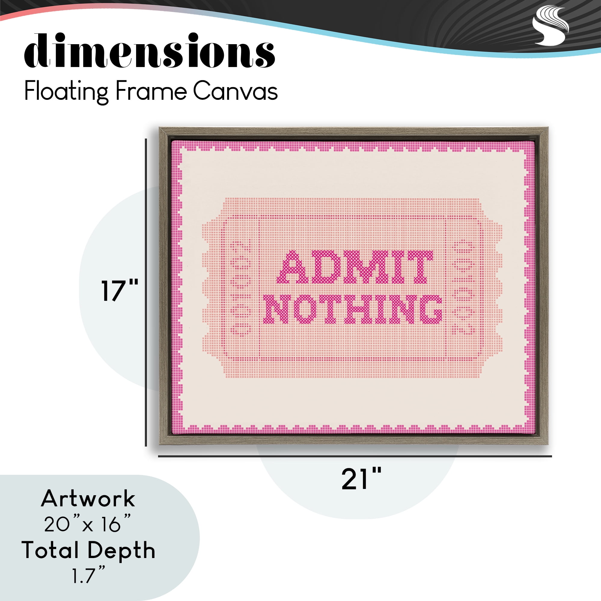 Stupell Industries Admit Nothing Retro Pink Ticket Brown Framed Floater Canvas Wall Art, design by Lil' Rue