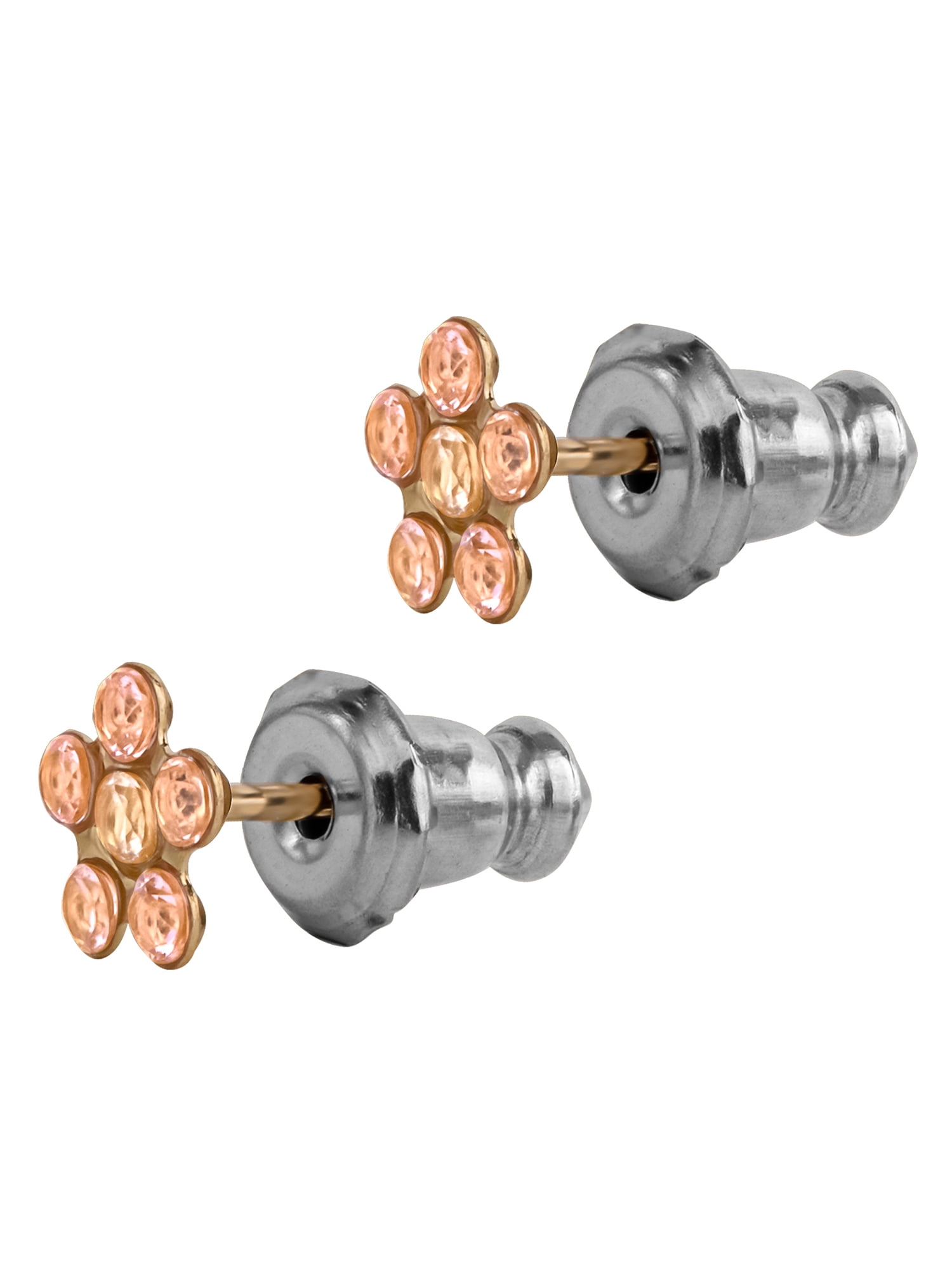 Brilliance Fine Girl’s/Tween 14K Pink Gold CZ Flower Stud Earrings