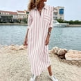 thumbnail image 4 of MaFYtyTPR Women's Striped Maxi Shirt Dress Collared V-Neck Long Sleeve Button Down Loose Long Dresses with Pockets for Daily Wear A-Pink XXL, 4 of 6