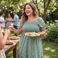 thumbnail image 3 of GRACE & GRANDEUR Women's Plus Size Dress Ruffled Short Sleeves Flared Flowy Smock Floral Mid Dresses 2X Green, 3 of 8