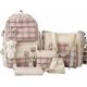 thumbnail image 1 of 5Pcs Canvas School Backpack Combo Set with Kawaii Bear Pendant Cute Pins Plaid Check Handle Shoulder Tote Bag Schoolbag, 1 of 4