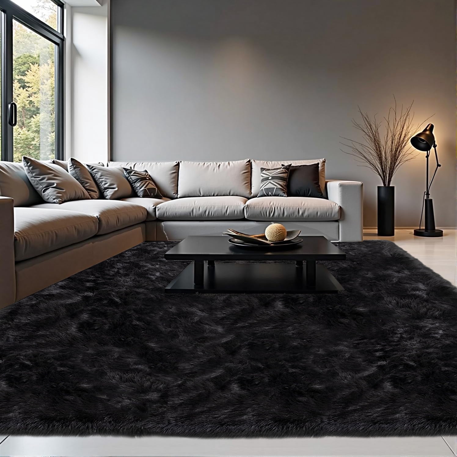 Jingle bears 8x10 Area Rug Black Fuzzy Washable Faux Sheepskin Fur Rug Large Rug for Living Room Bedroom Rectangle