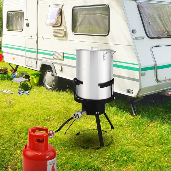 13"x32" 30QT Outdoor Turkey Fryer Kit with 54,000 BTU Burner,4 Piece Aluminum Deep Fryer Set Includes Fish Pot,Thermometer, Injector and Stand,Perfect for Frying Turkey,Seafood and French Fries,Silver