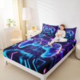 thumbnail image 4 of Homewish 3D Gamepad Player Twin Sheet Sets for Boy, Futuristic Glitter Stripes Twin Fitted Sheet, Video Game Lover Flat Sheet, Microfiber Bedroom Decor, 3pcs, 4 of 7