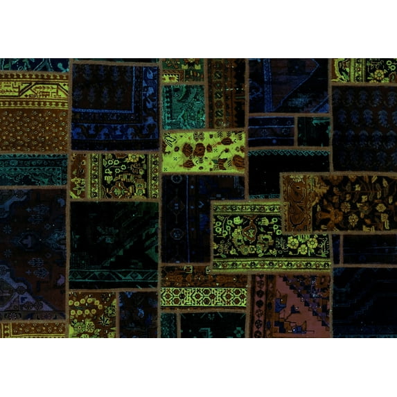 Ahgly Company Indoor Rectangle Patchwork Turquoise Blue Transitional Area Rugs, 3' x 5'