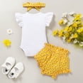 thumbnail image 5 of Younger Tree Infant Baby Girl My 1st Birthday Outfits Set Toddler Summer Romper Shorts Headband Clothes for 12-18 Months, 5 of 8