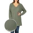 thumbnail image 4 of J. METHOD Women’s Knit Sweater Long Sleeve V-Neck Thermal Waffle Warm Casual Tunic Pullover Side Slit Knitted Top NEWT395 Light Olive 3XL, 4 of 5
