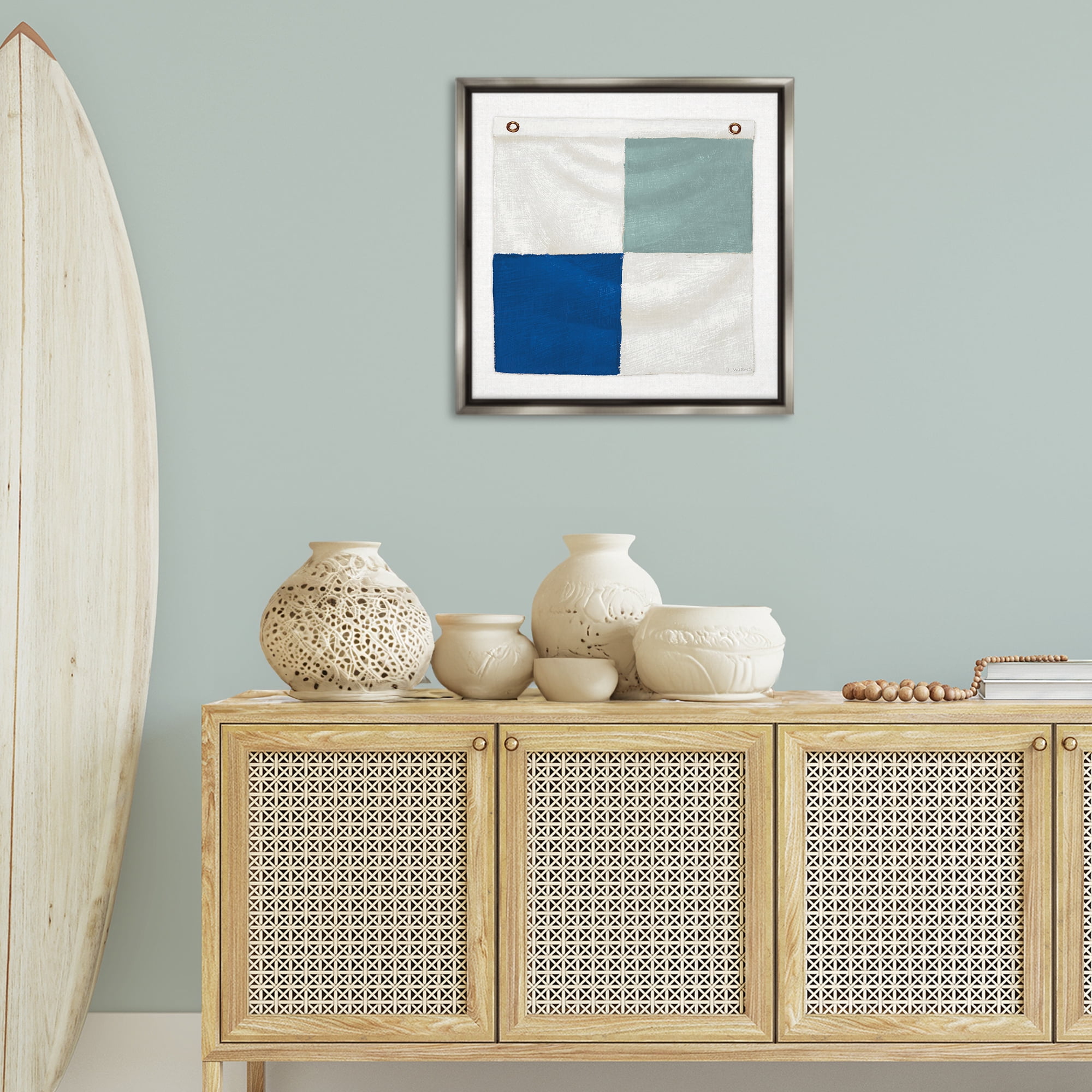 Stupell Industries Checkered Boat Flag Nautical & Beach Painting Gray Floater Framed Canvas Art Print Wall Art, 25 x 25