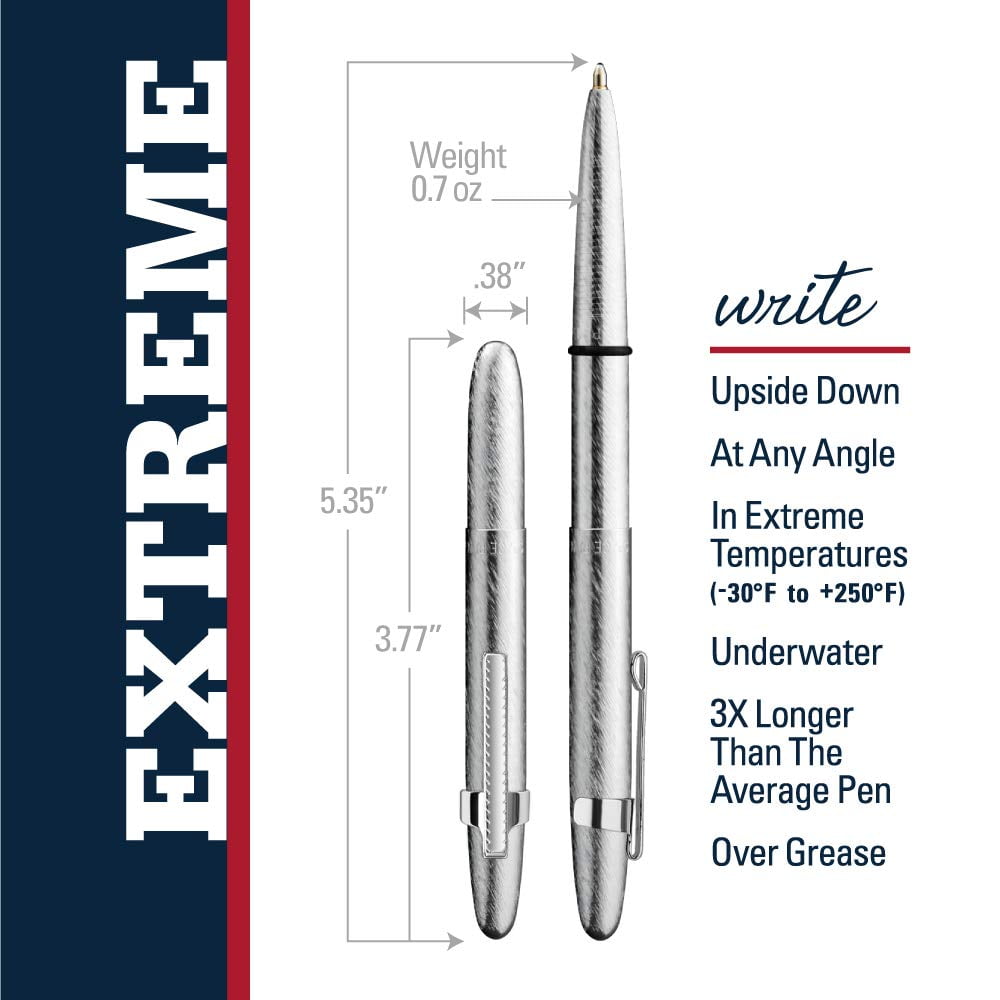Fisher Space Pen Bullet Pen - 400 Series - Brushed Chrome w/ Clip - Gift Boxed