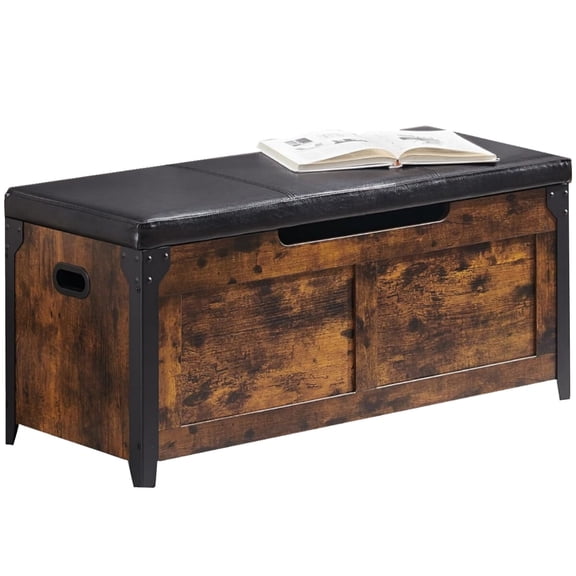 Zzistar Metal Wood Modern Bedroom Storage Bench with 2 Safety Hinges, Brown