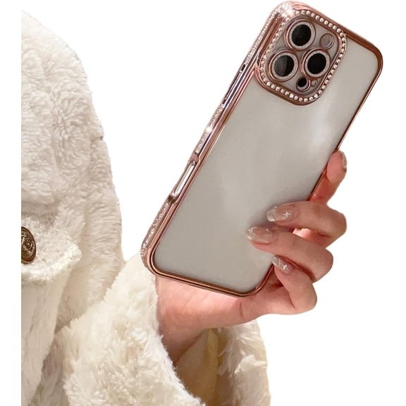 Plating Bling Glitter Diamond Clear Phone Case for iPhone (Pink,iPhone 13 Pro)