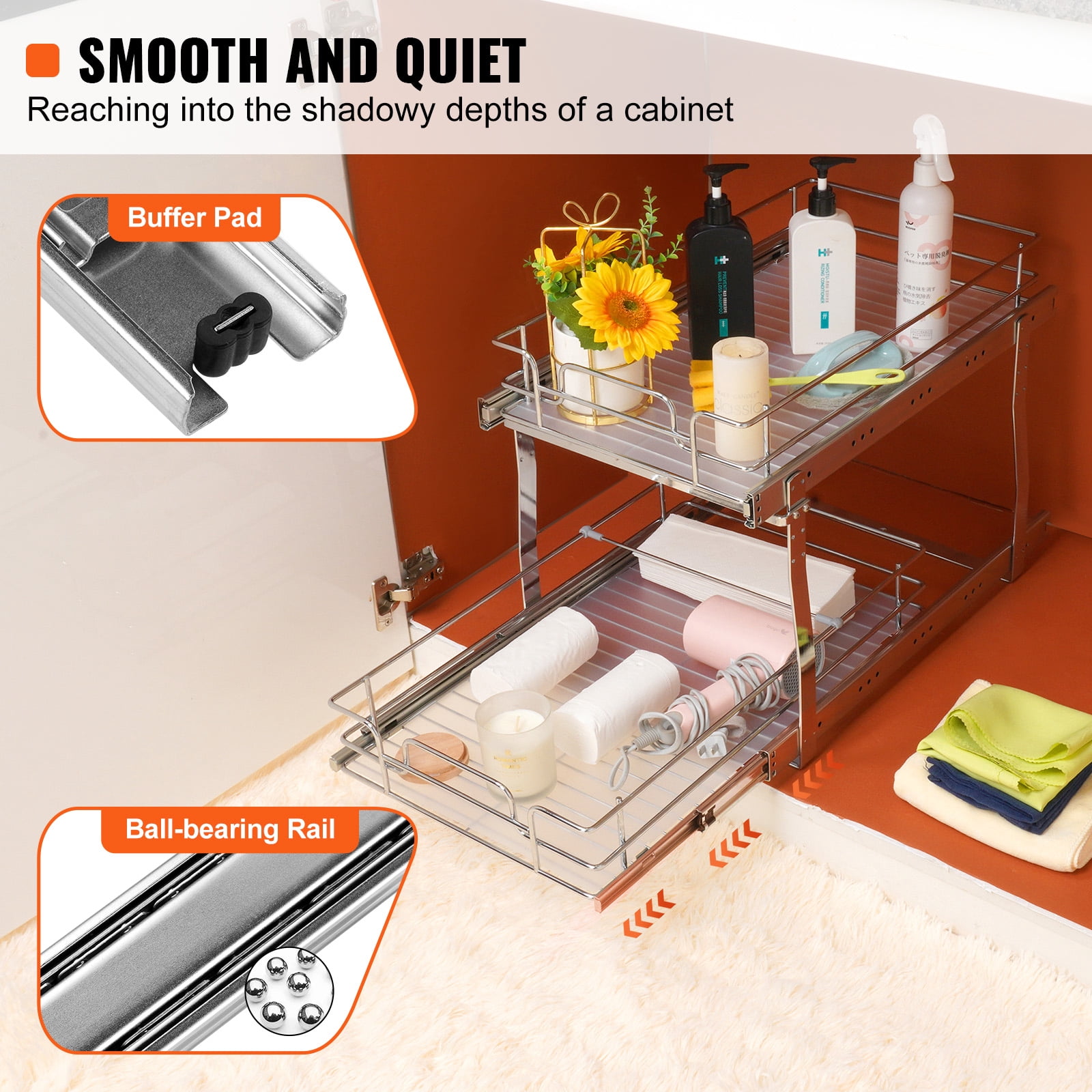 VEVOR 2-Tier Pull Out Cabinet Organizer, Slide Out Pantry Shelves for Kitchen Bathroom