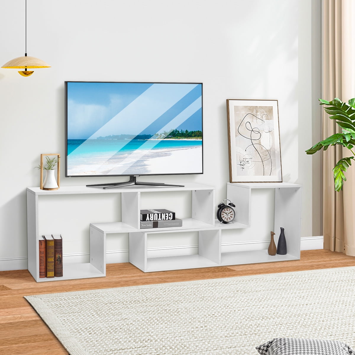 Diy Tv Stand Entertainment Center For Tvs 40'' To 80'', 2 Separate L-Shaped  Shelves Open Storage Shelving For Living Room - Walmart.Com