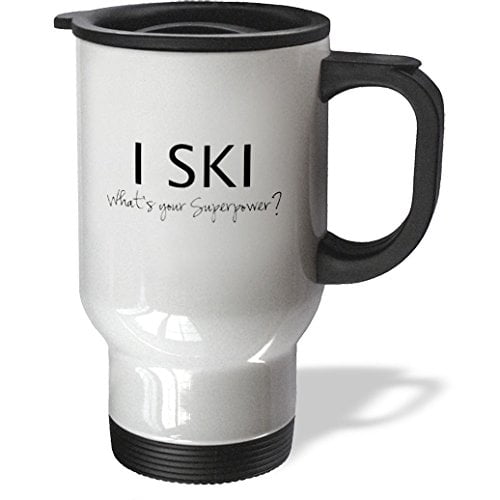 3dRose I Ski Whats your superpower fun gift for skiers and skiing fans, Travel Mug, 14oz, Stainless Steel by 3dRose