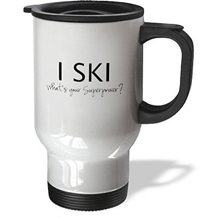 3dRose I Ski - Whats your superpower - fun gift for skiers and skiing fans, Travel Mug, 14oz, Stainless