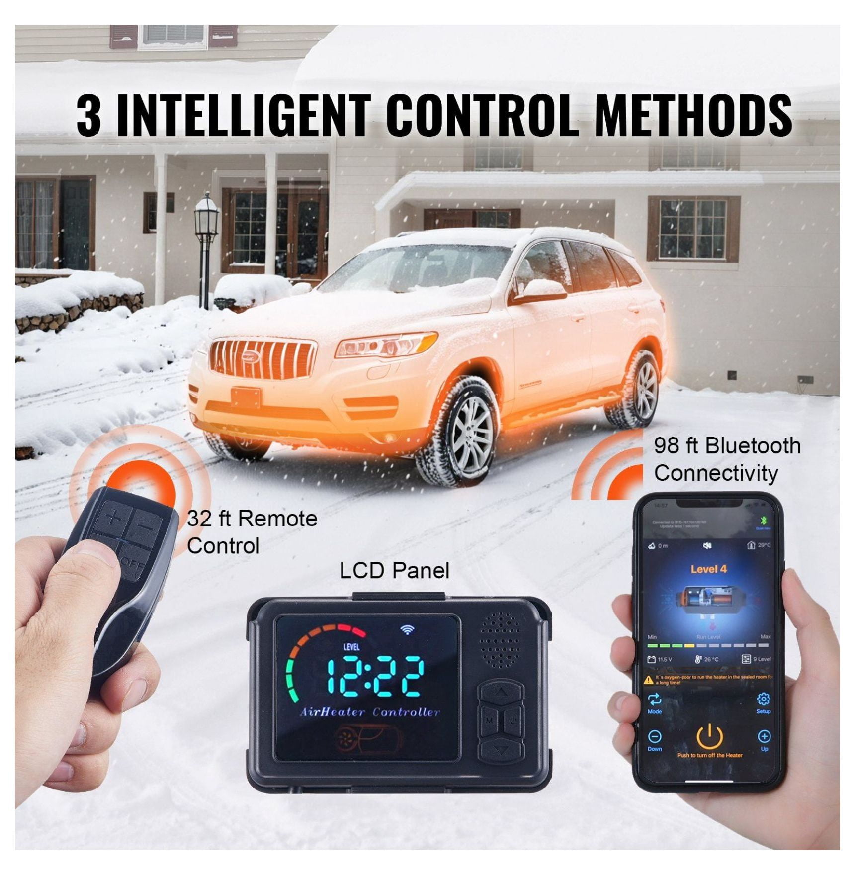 Diesel Air Heater 12V 5KW Bluetooth LCD for RV Car Truck Indoor - All-in-One Portable Diesel Heater with Remote Control & Altitude Compensation
