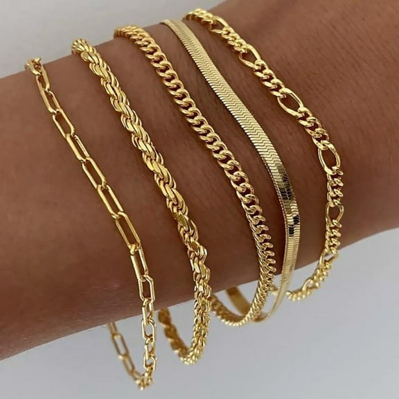 Gold Bracelets for Women,Gold Plated Jewelry Sets for Women Trendy Thin Dainty Stackable Cuban Link Paperclip Chain Bracelet Pack Fashion Accessories Gifts