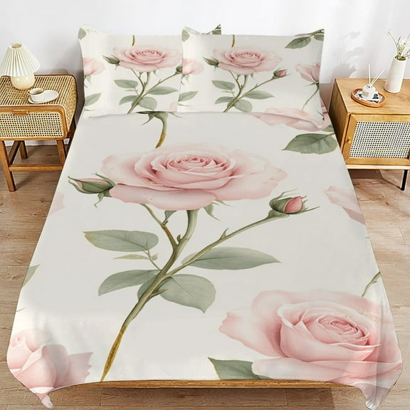 Pink Roses Floral Pattern(1)_1 Duvet Cover 3pcs Set Themed Multicolor Polyester Bedding Set for Bedroom Decoration Full