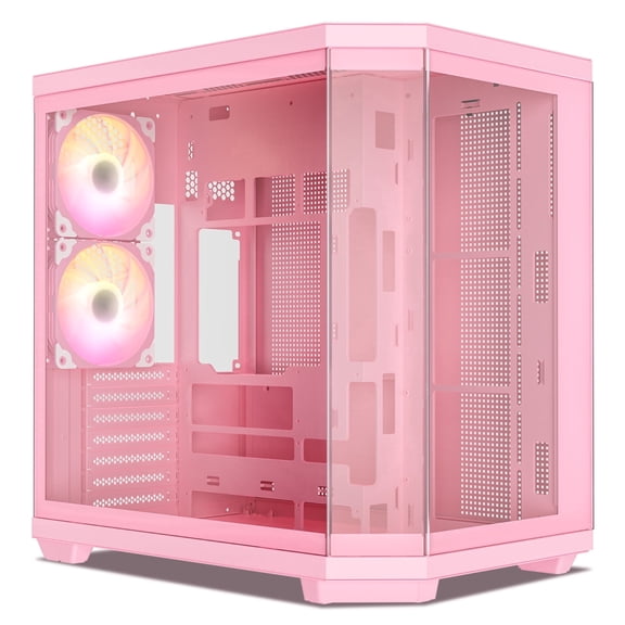 Vetroo CT3 ATX Mid-Tower Gaming Computer PC Case, Triple-Sided Tempered Glass Panoramic View, Supports 360mm Radiator & 11 Fans, Up to 410mm GPU, Type-C Ready, High-Airflow for 50 Series GPUs - Pink