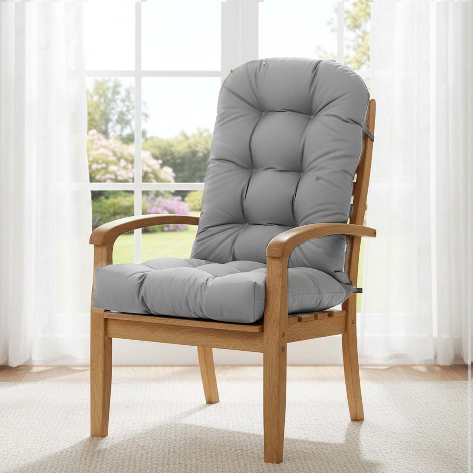 TOPCHANCES Outdoor Adirondack Chair Cushion with Ties, Water-Resistant Oxford Fabric High Back Rocking Chair Cushions (Light Gray)
