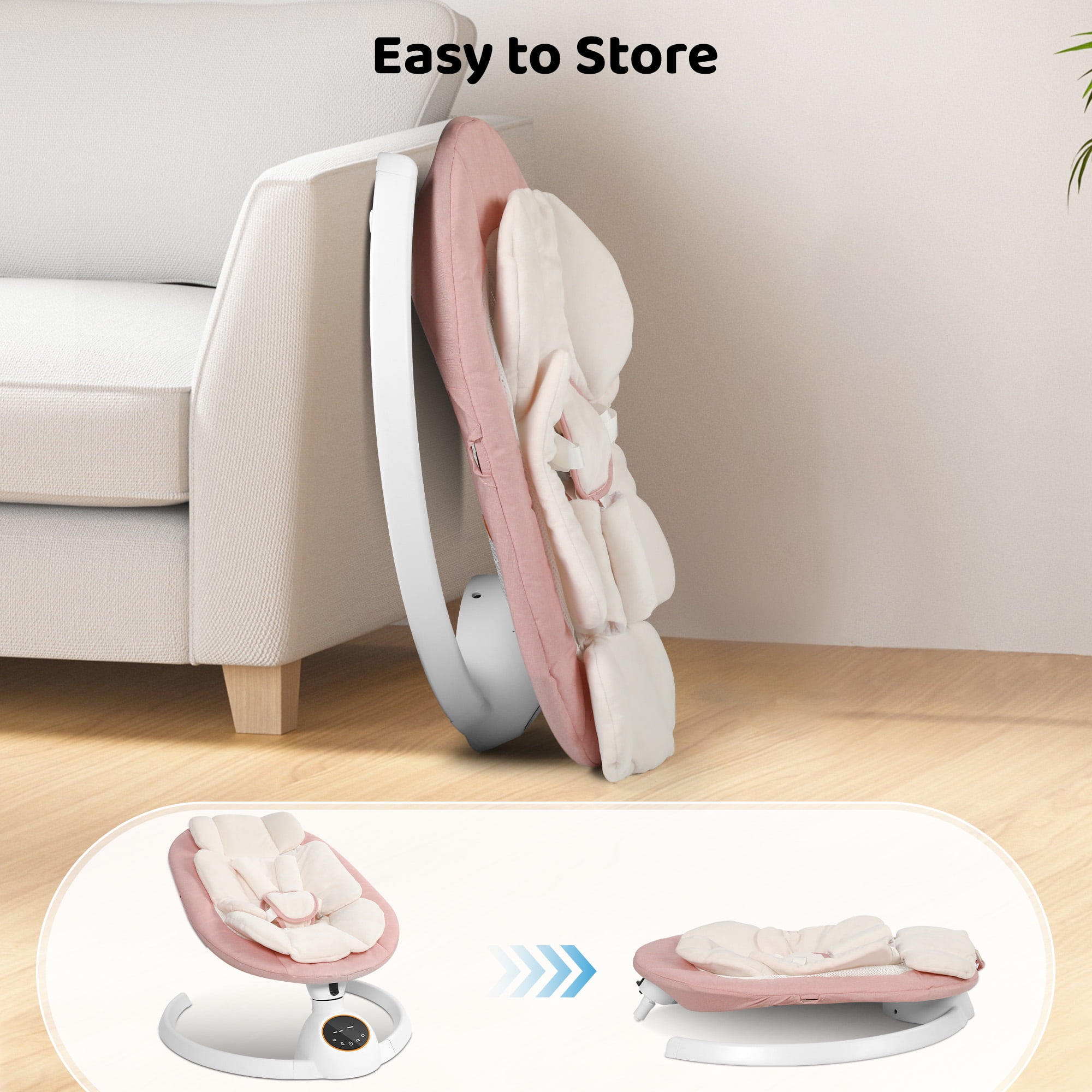 Babyeap Baby Swing for Infants,Bluetooth Control 5-point Harness Newborn Swing,5 Sway Speed,10 Lullabies(Pink)