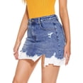thumbnail image 4 of Falda de mezclilla pantalones cortos de mujer jeans borde crudo deshilachado agujero elástico cintura media minifalda casual 206-azul 6, 4 of 5