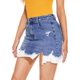thumbnail image 4 of Falda de mezclilla pantalones cortos de mujer jeans borde crudo deshilachado agujero elástico cintura media minifalda casual 206-azul 6, 4 of 5