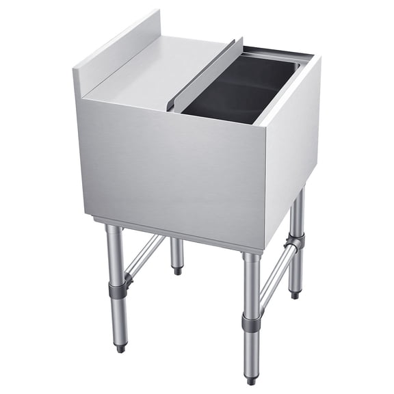 KFFKFF Commercial Ice Bin, 49.4 Qt Capacity, 18 x 18 x 33 Inch Stainless Steel Ice Chest with Sliding Lid and Bottle Holders, Cooler Cart Cocktail Unit for Bar, Restaurant, or Pub, NSF Certified
