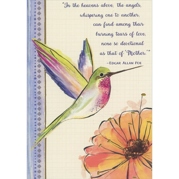 Designer Greetings In the Heavens Above: Edgar Allen Poe Quote: Hummingbird and Orange Flower Religious Mother's Day Card for Mother