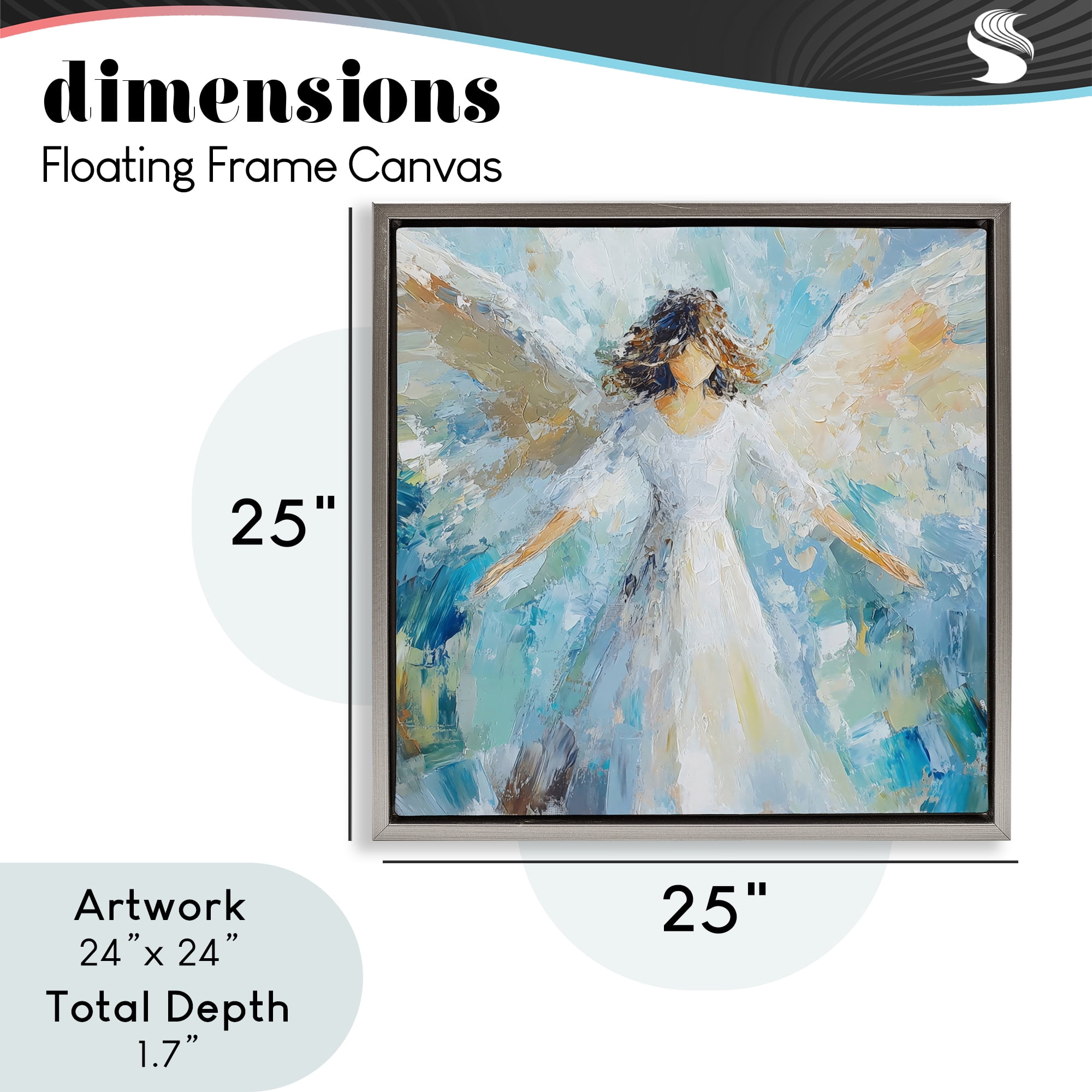 Flying Glory Angel Gray Framed Floater Canvas Wall Art, design by Petal Prints Design