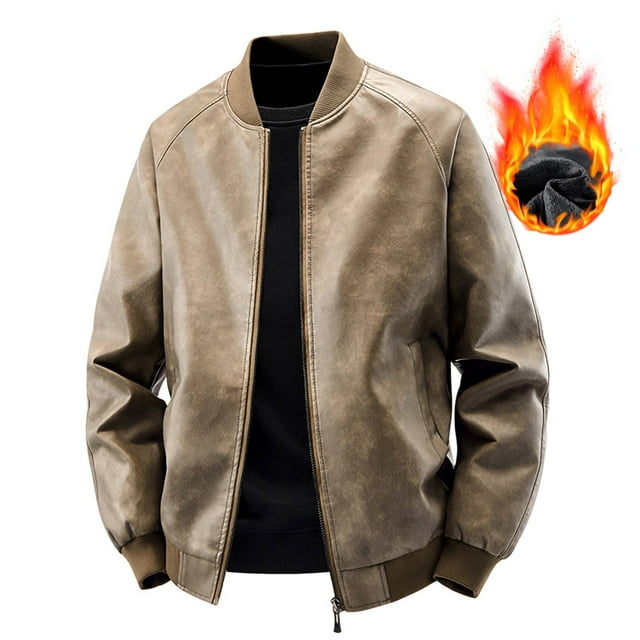 Men's Velvet Lined Baseball Jacket Stand Collar Loose Flight Suit Warm Jacket for Cold Weather
