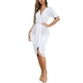 thumbnail image 1 of Vestido de mujer con cuello en V, pliegues irregulares y corte en A - Vestido de fiesta elegante y sexy de manga corta para el verano, con corte ajustado, 1 of 7