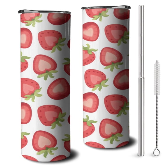 20 OZ Skinny Tumbler Strawberry Coffee Travel Mug with Lid and Straw,Stainless Steel Vacuum Insulated Insulated Tumbler Gifts for Fathers Husband