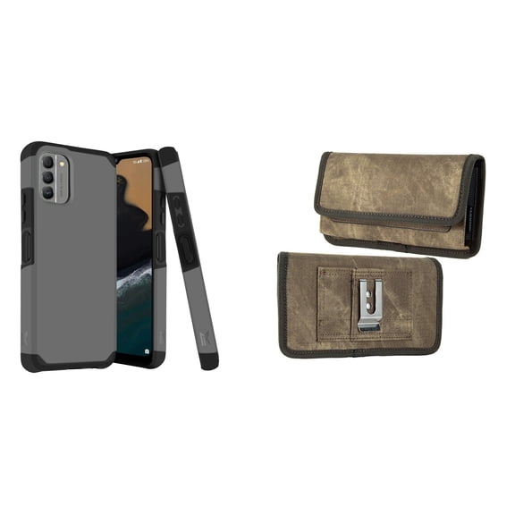 MK Armor Case for Nokia G400 5G and Horizontal Belt Holster Pouch (Gray/Brown)