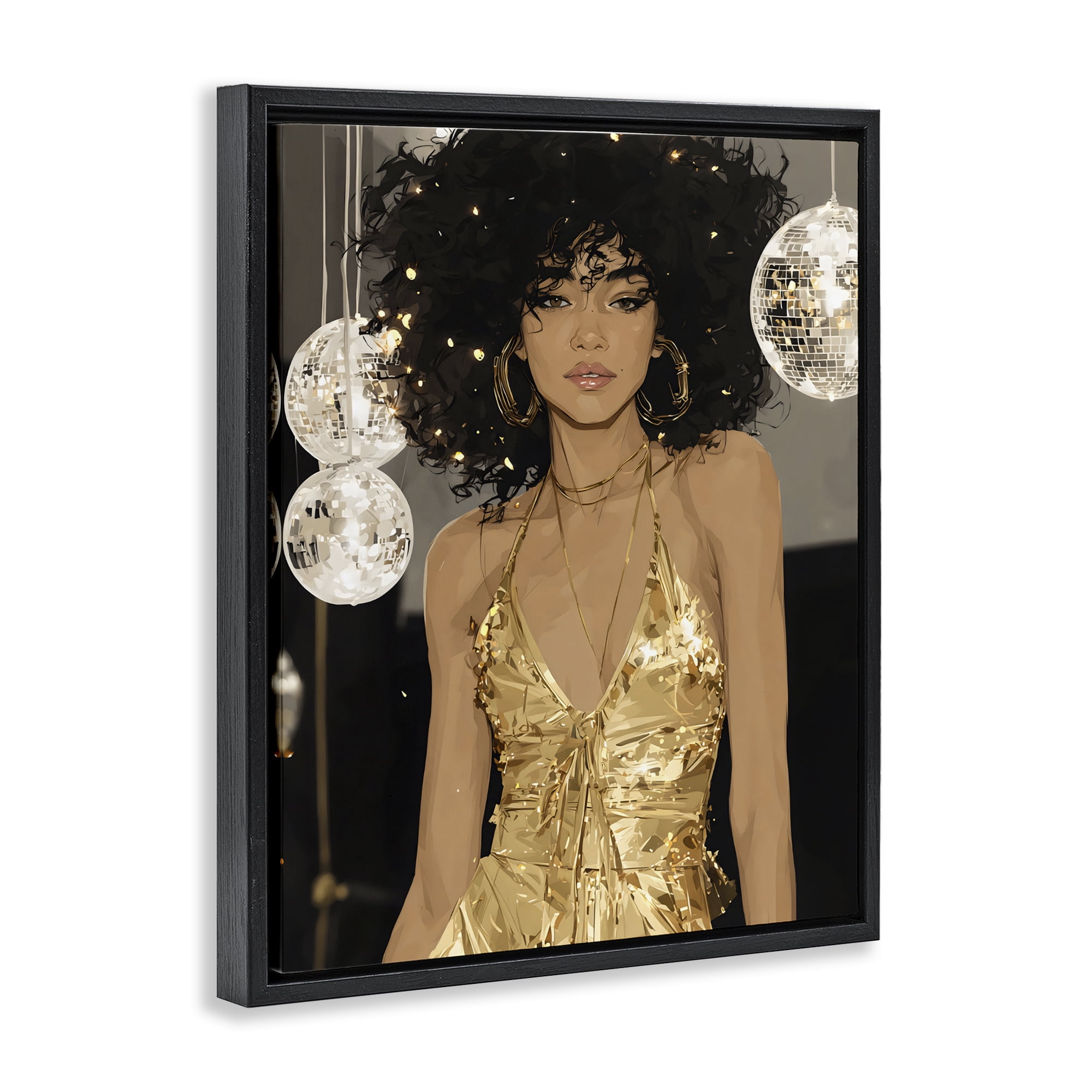 Stupell Industries Golden Disco Dream Party Black Framed Floater Canvas Wall Art, design by Franklyn Gregory