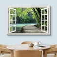 thumbnail image 3 of wall26 - Modern White Window Looking Out Into a Bridge by a Lake Surrounded by Trees - Canvas Art Home Art - 12"x18", 3 of 5