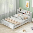 thumbnail image 3 of HICOMILA Full Size Bed with Safety Guardrails and Storage Headboard, Wood Platform Bed Frame with Shelves and Built-in LED Light, Antique Grey, 3 of 9