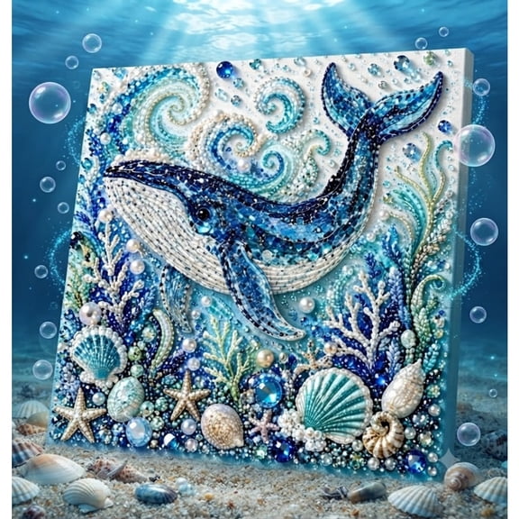 Ocean Theme Pearl Art DIY Kit, 3D Sparkling Wall Decor with Blue Octopus and Seashells, Relaxing Pearl Mosaic Craft for Adults and Beach Lovers