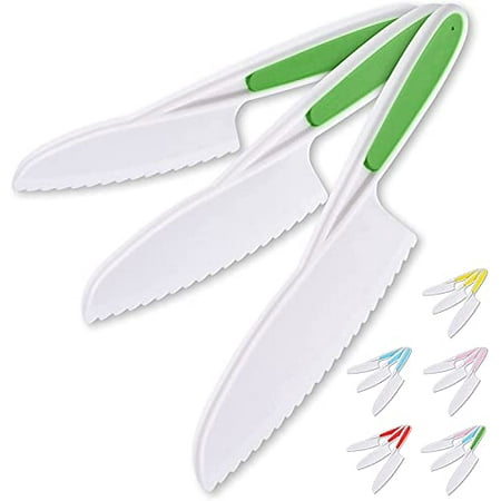 

Zulay Kids Knife Set for Cooking and Cutting Fruits Veggies & Cake - Perfect Starter Knife Set for Little Hands in the Kitchen - 3-Piece Nylon Knife for Kids - Fun & Safe Lettuce Knife (Gre