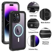 Waterproof Case for iPhone 14 Pro Max Magnetic Compatible with Wireless Charging Shockproof Protective Cover with Screen Protector (6.7 Black)